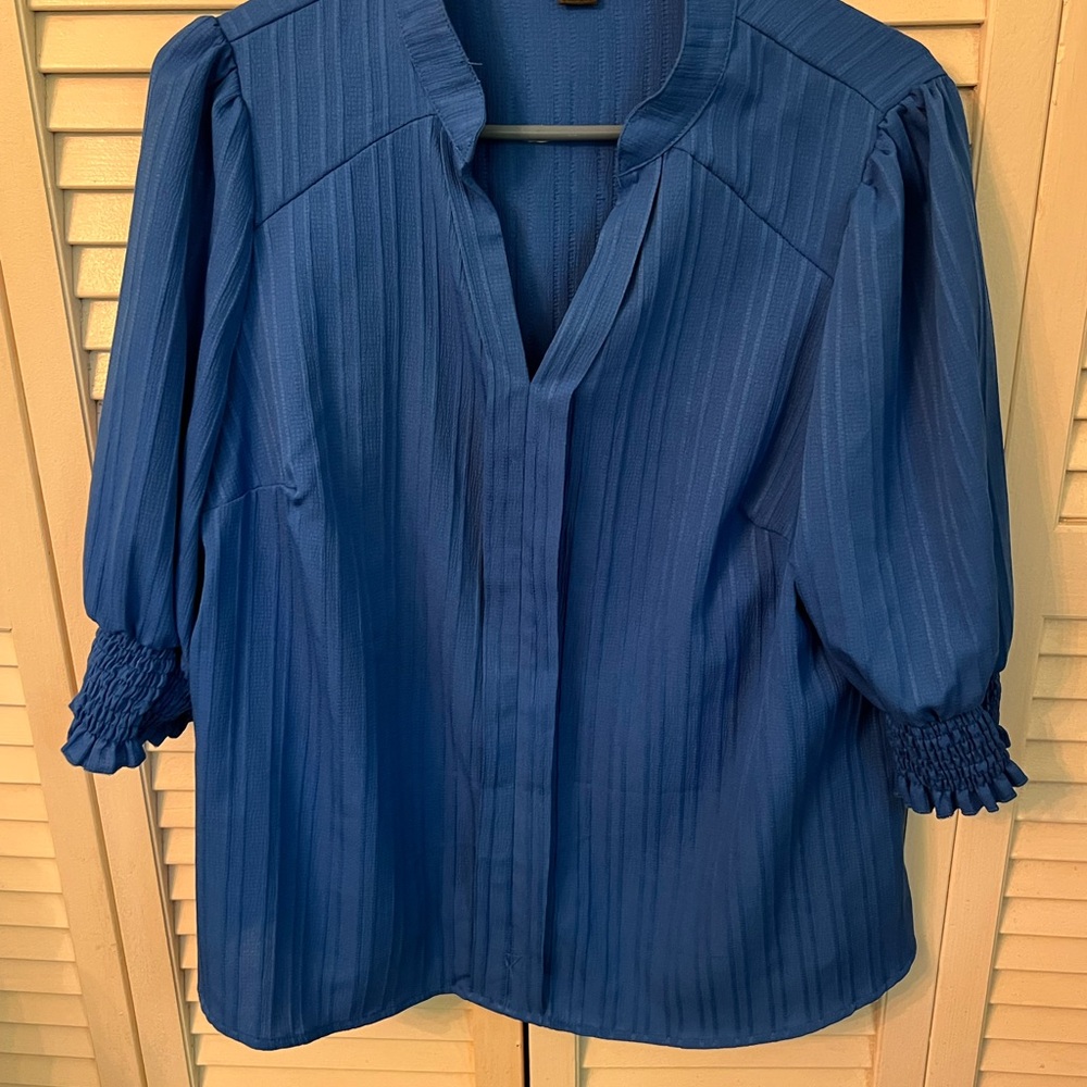 SHEIN Deep Blue Blouse with Gathered Sleeves